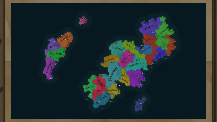 Iron Dice: Kingdoms across the campaign map.